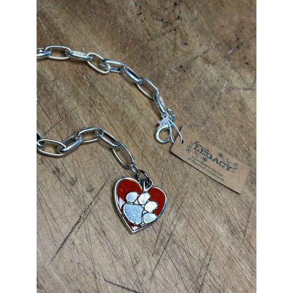 Silver Chain Bracelet W/ Red Heart & Blue Paw Charm Legacy Brand Handmade USA - Picture 5 of 7